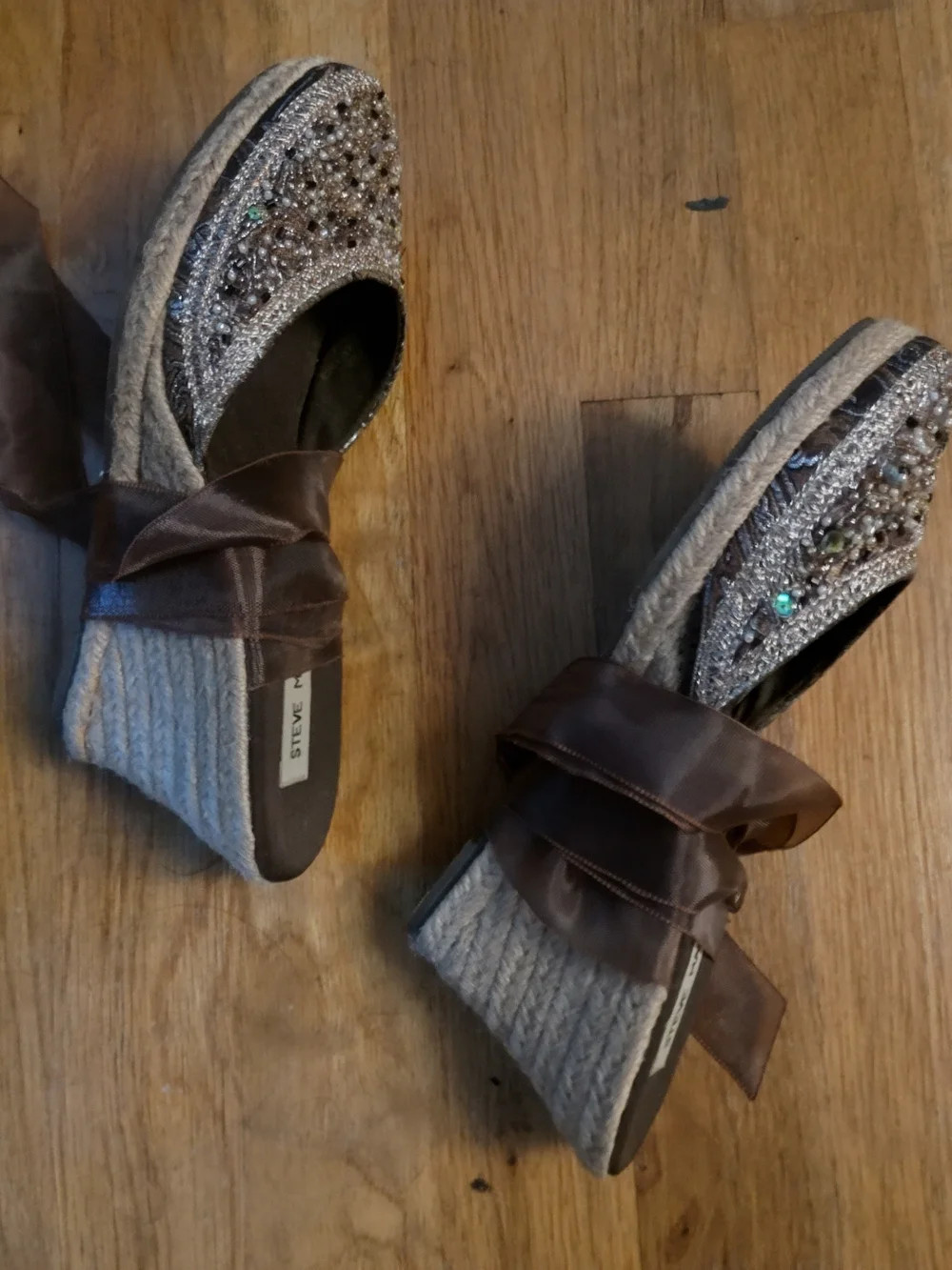 Steve Madden Brown Glitter Ribbon Espadrille Mule